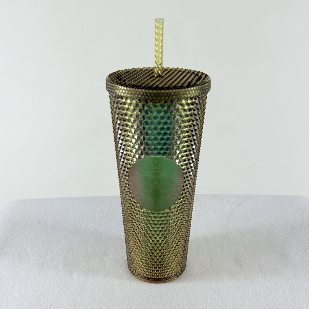 Starbucks Cold Cup Tumbler Disneyland‎ Gold Shimmer Studded Mermaid 24 Oz Venti